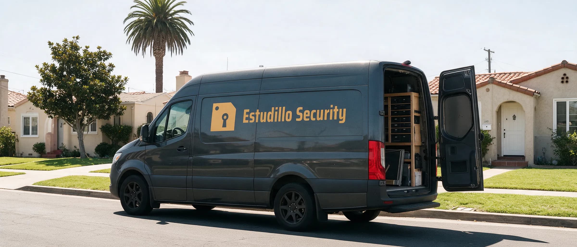 Estudillo Security service van at dusk